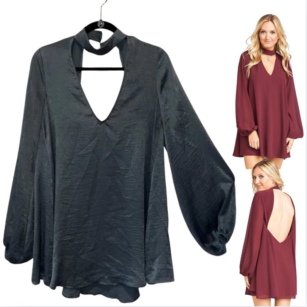 Show Me Your Mumu 'Josephine' Bell Sleeve Satin Green Long-Sleeve Mini Dress - M